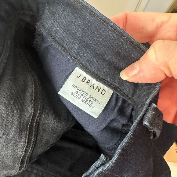 J Brand Crop Raw Hem Mid Rise Super Skinny Dark Blue Mercy Distressed Jeans 27 - Picture 10 of 14
